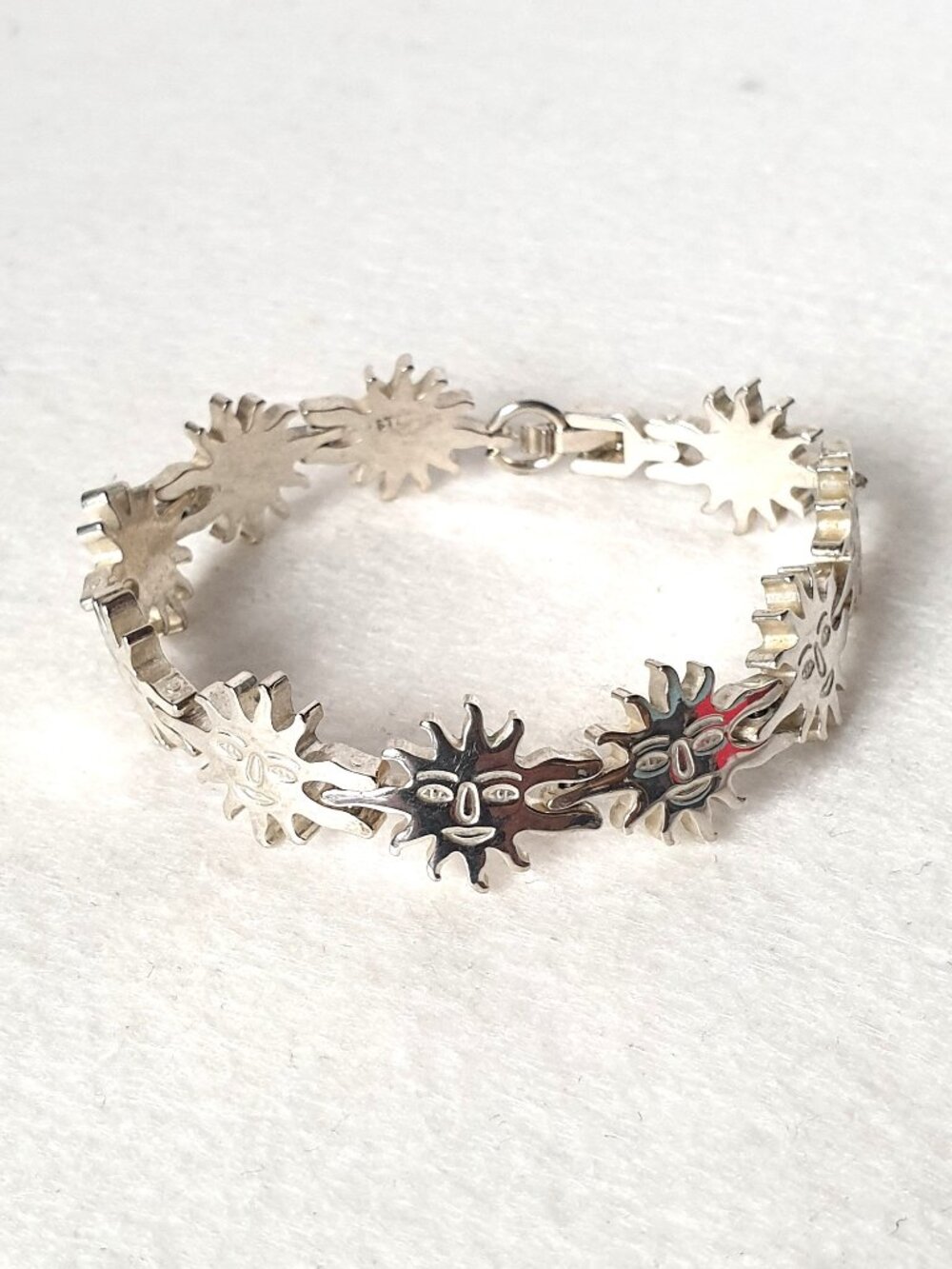 7'' Vintage 925 Sterling Silver Celestial Sun Face Link Bracelet